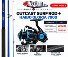 Outcast Grinder Surf Rod + Haibo Combo - Western Accessories